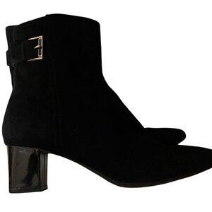 Bandolino Black Suede Leather Upper Ankle Boots Heel & Zipper Size 9.5